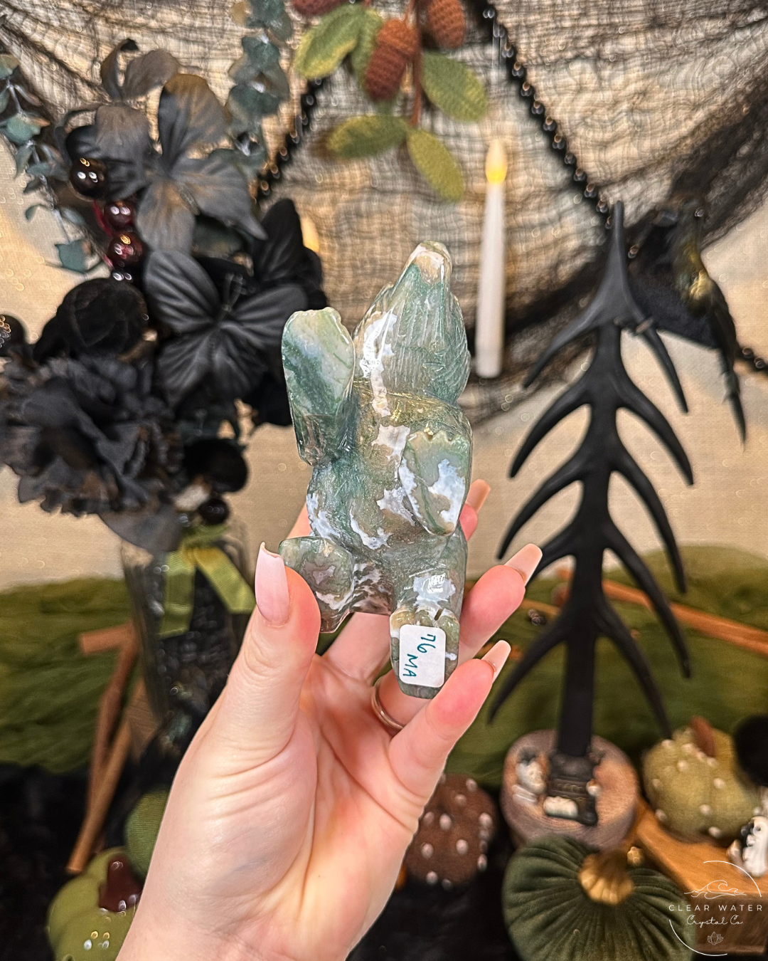 Large Moss Agate Bear Carving