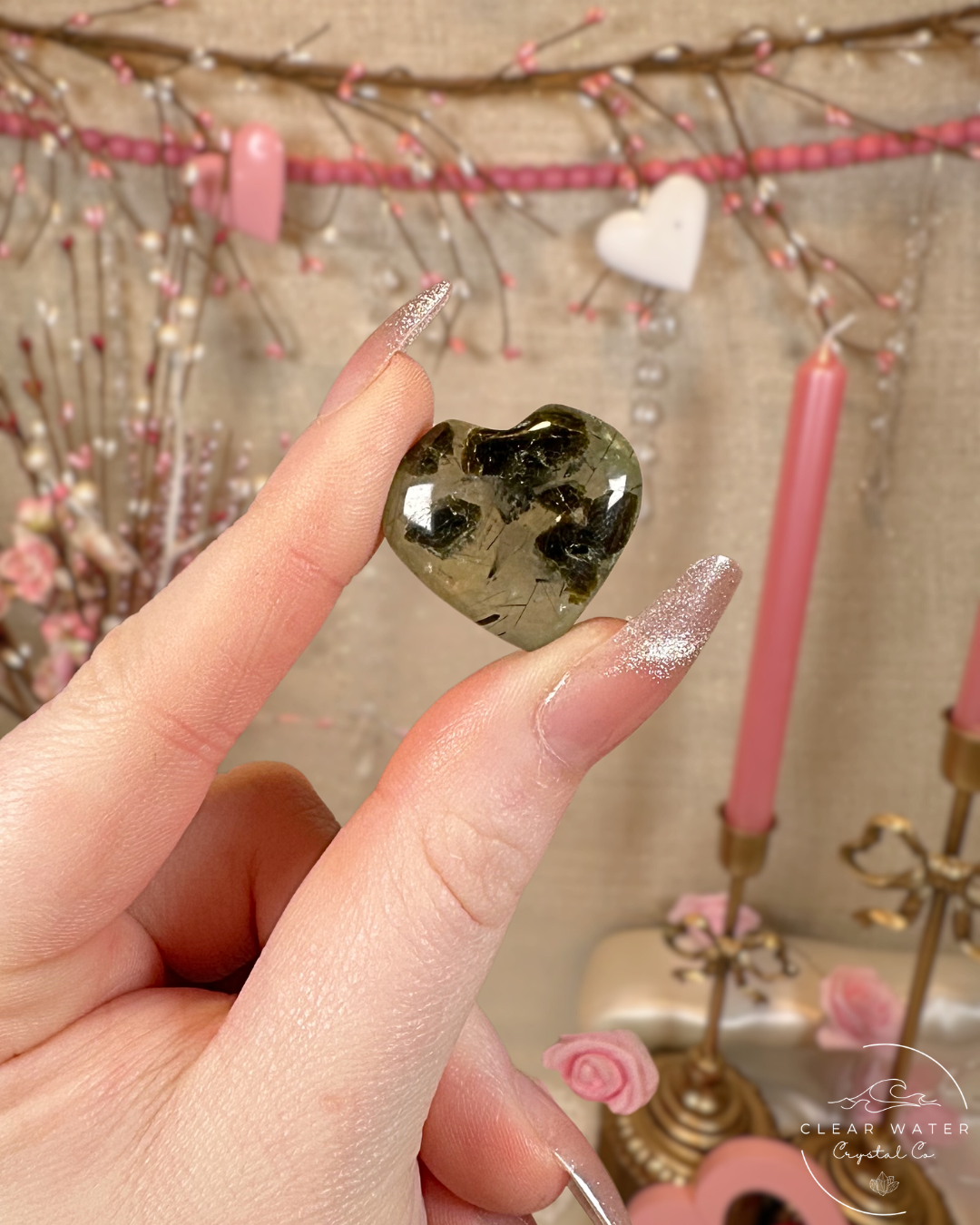 Mini Prehnite Hearts – India