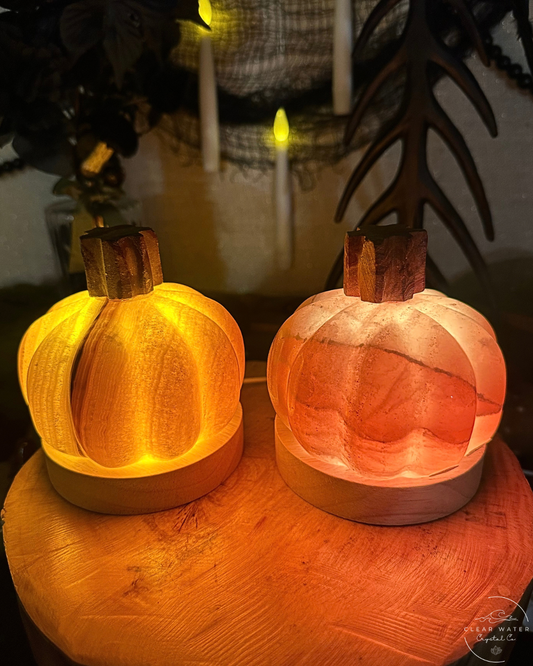 Orange Calcite Pumpkin Lamp | Mexico