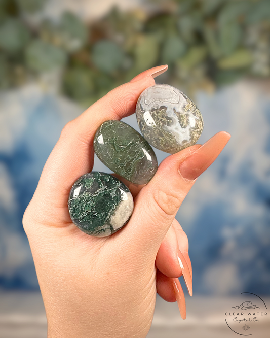 Moss Agate Tumble Stones: Grounded Growth