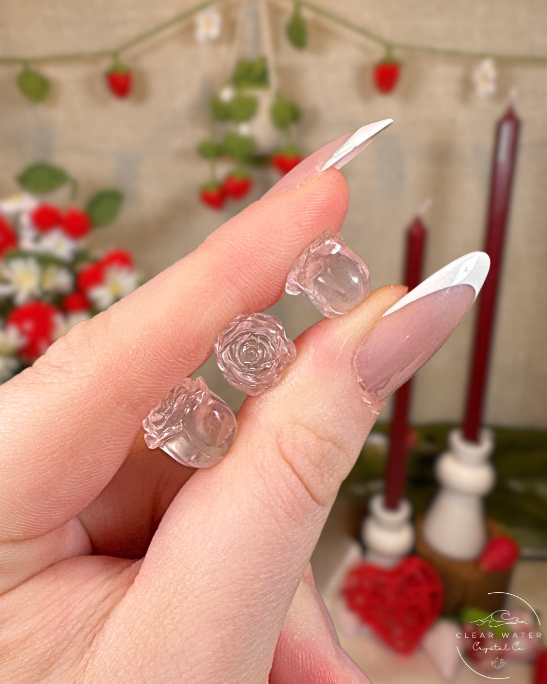 Mini Rose Quartz Rose Carving