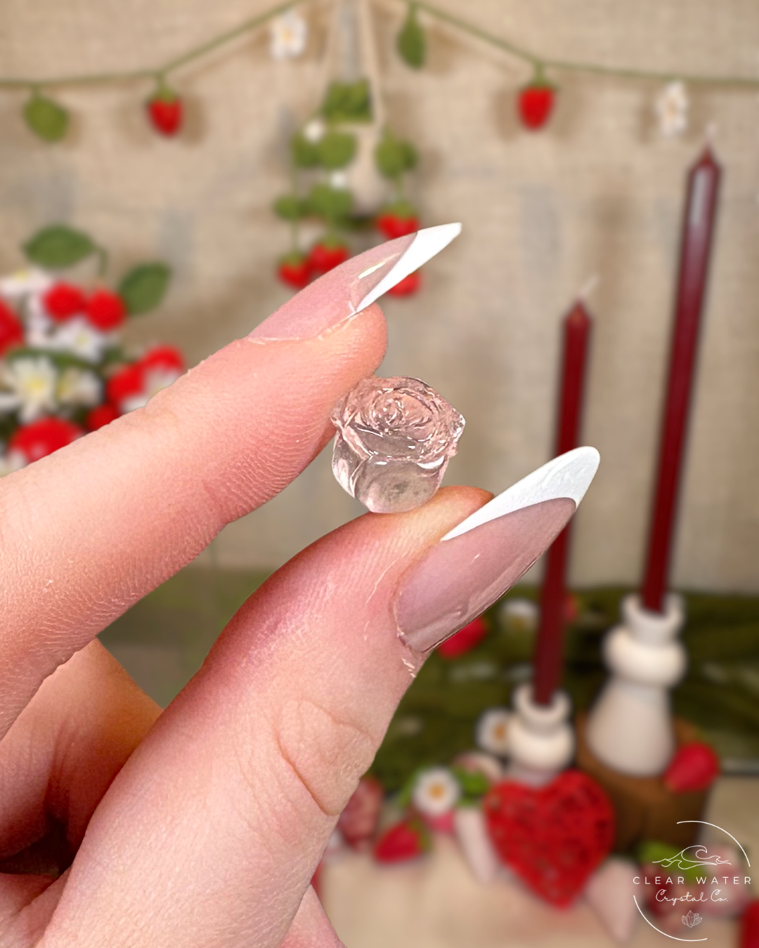 Mini Rose Quartz Rose Carving