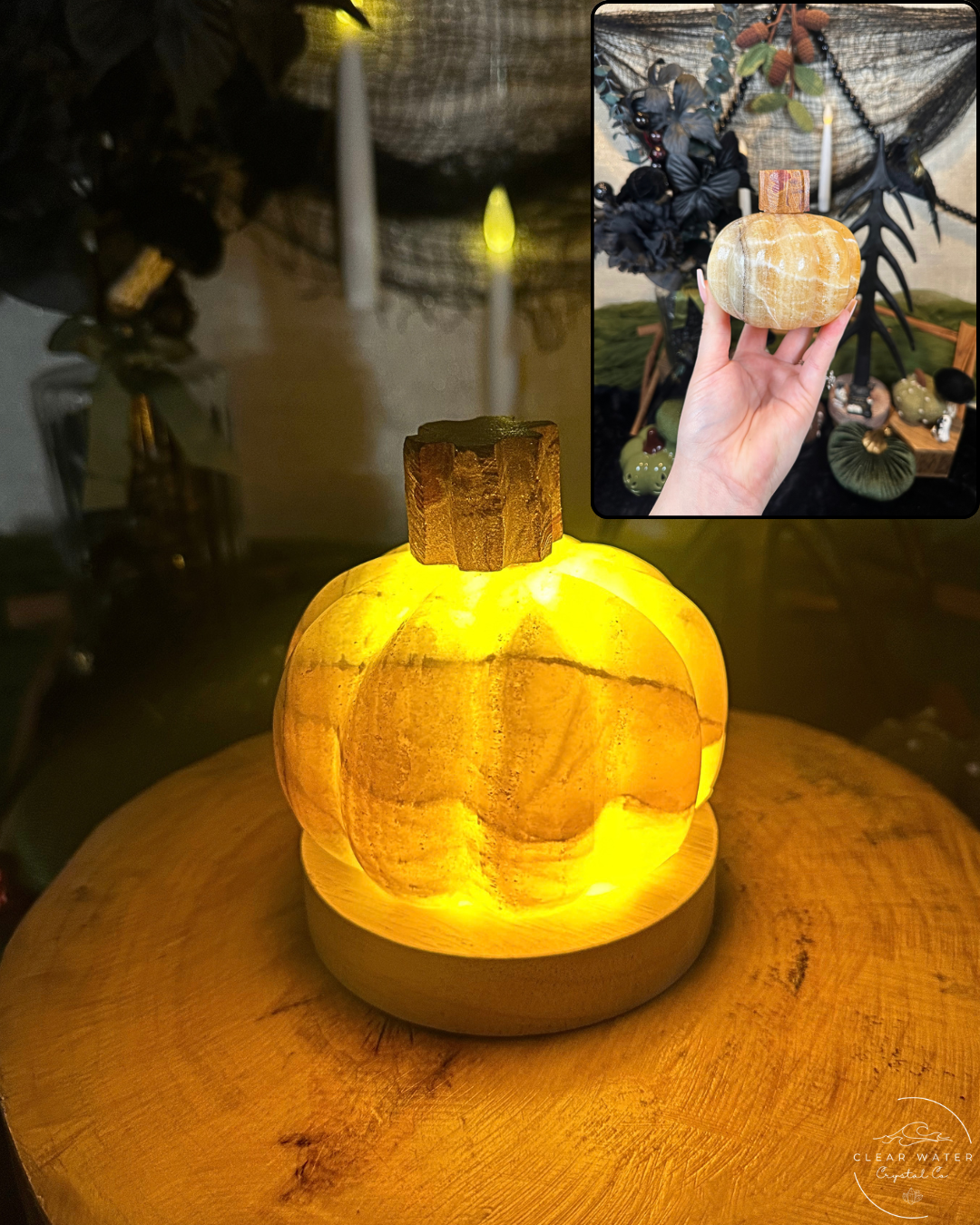 Orange Calcite Pumpkin Lamp | Mexico