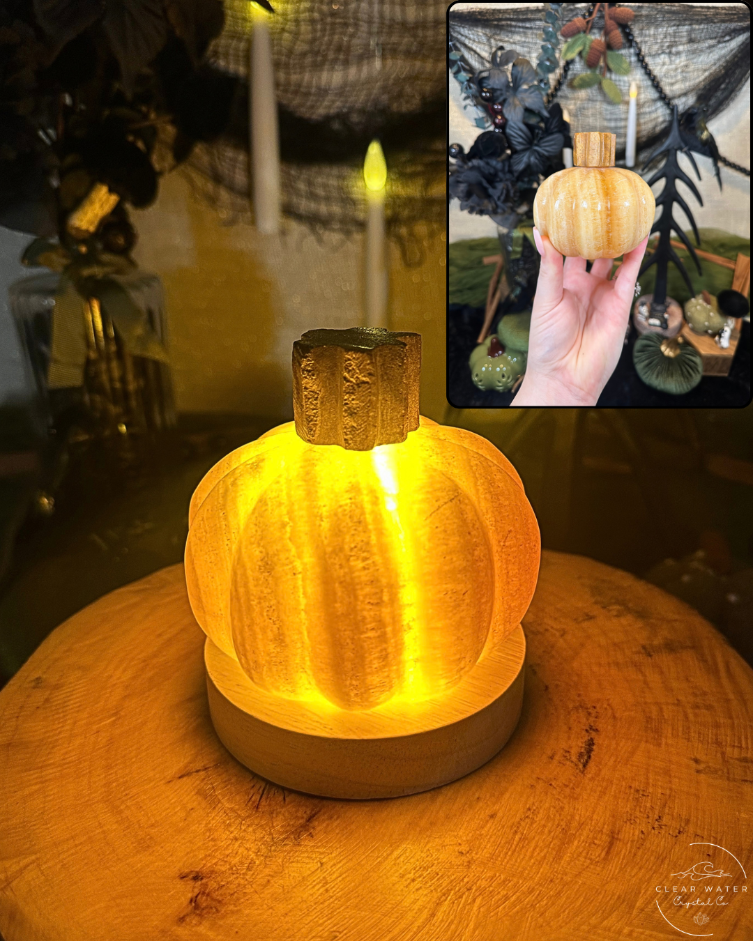 Orange Calcite Pumpkin Lamp | Mexico