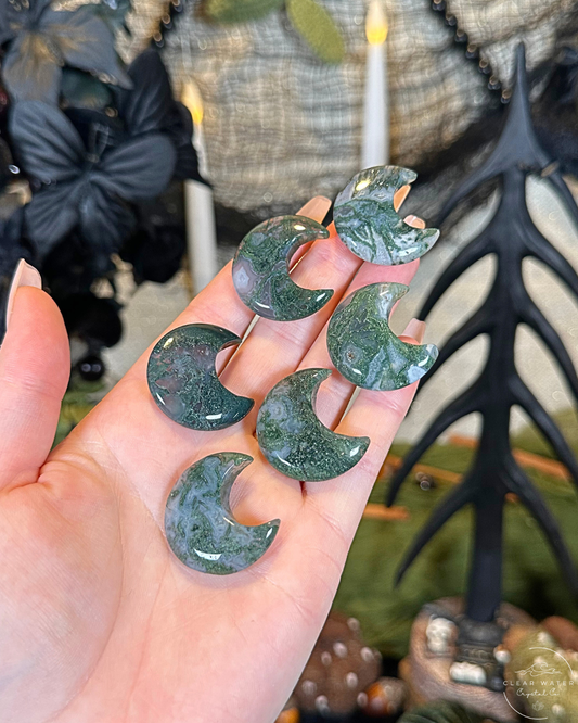 Moss Agate Moon Carving