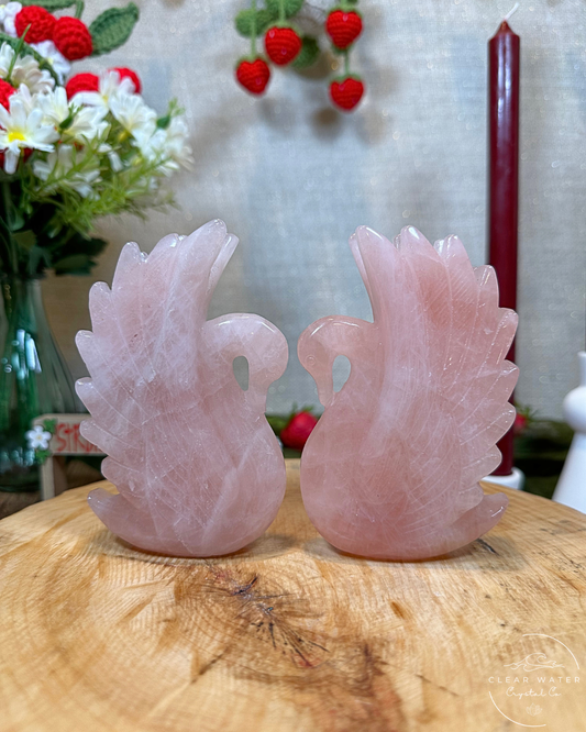 Large Rose Quartz Swan Carvings