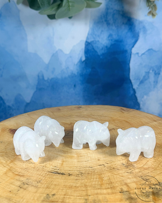 Hand Carved Bear (Clear Quartz, Rose Quartz, Obsidian and Amethyst)