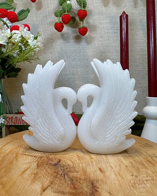 Large White Jade Swan Carvings