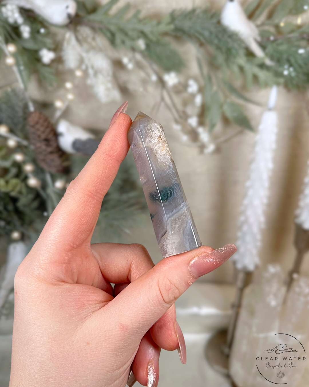 Pale Moss Agate & Blue Chalcedony Towers – China