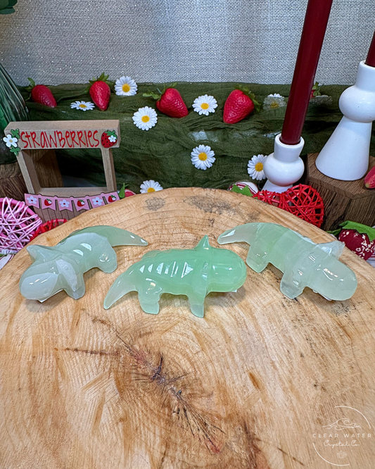 Mexican Green Calcite Axolotl Carvings | UV Reactive
