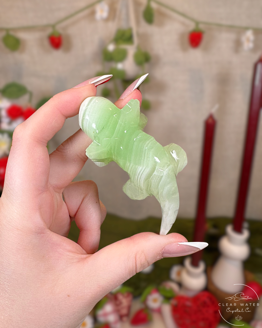 Mexican Green Calcite Axolotl Carvings | UV Reactive