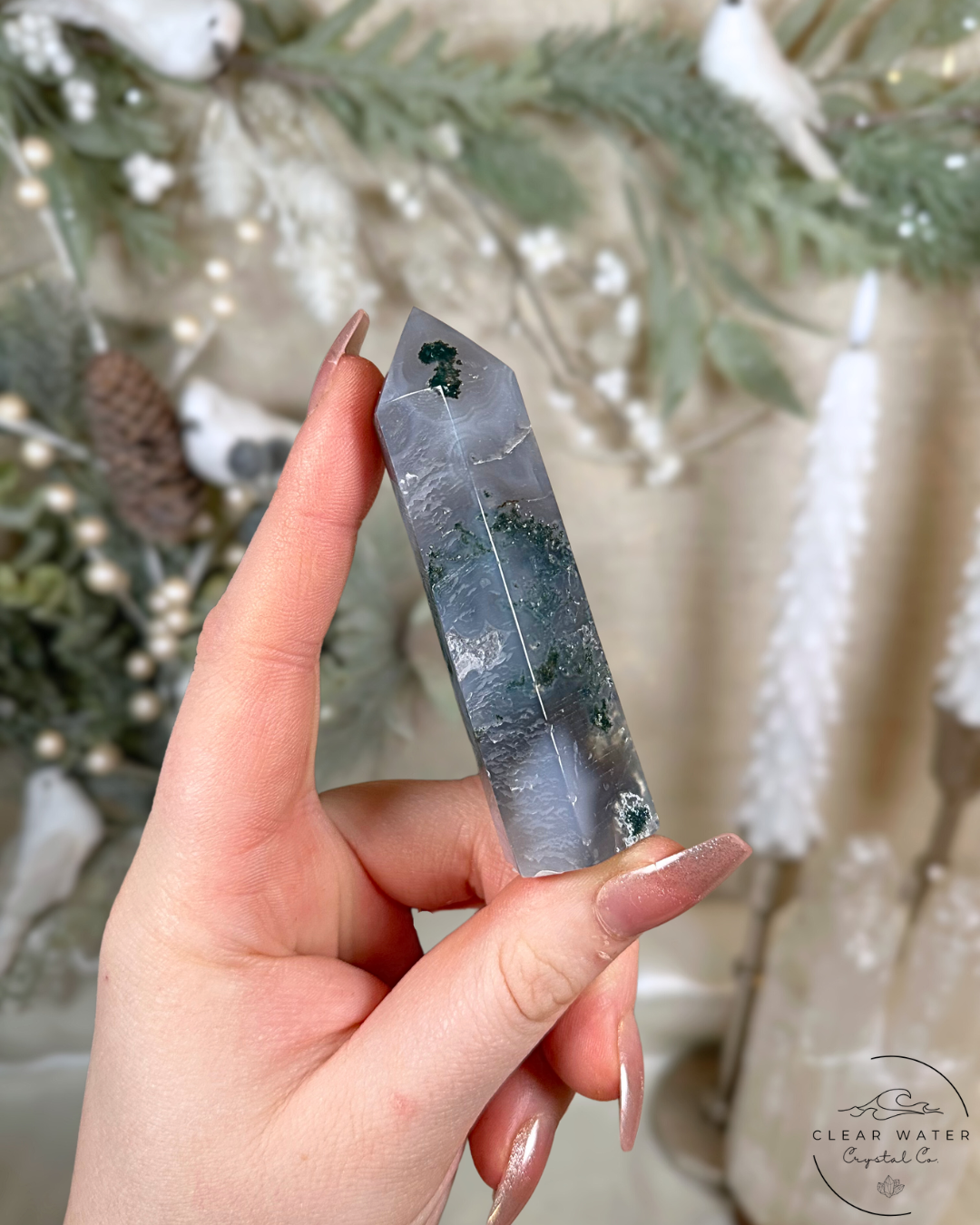 Pale Moss Agate & Blue Chalcedony Towers – China