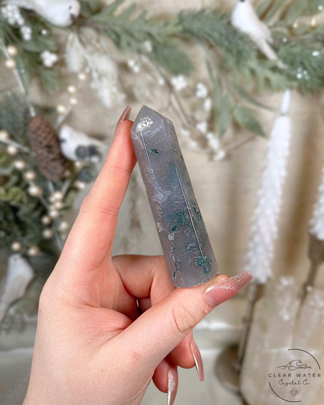 Pale Moss Agate & Blue Chalcedony Towers – China