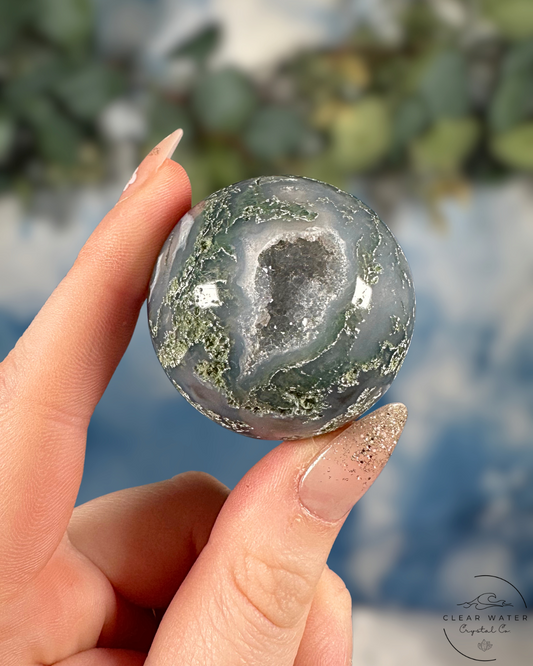 Moss Agate Sphere - Grounding Growth & Inner Harmony