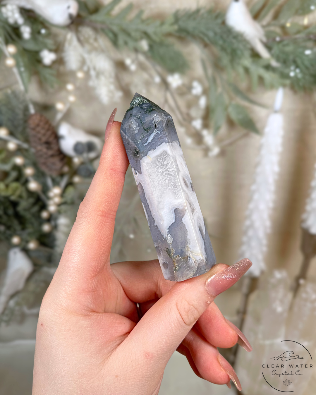 Pale Moss Agate & Blue Chalcedony Towers – China