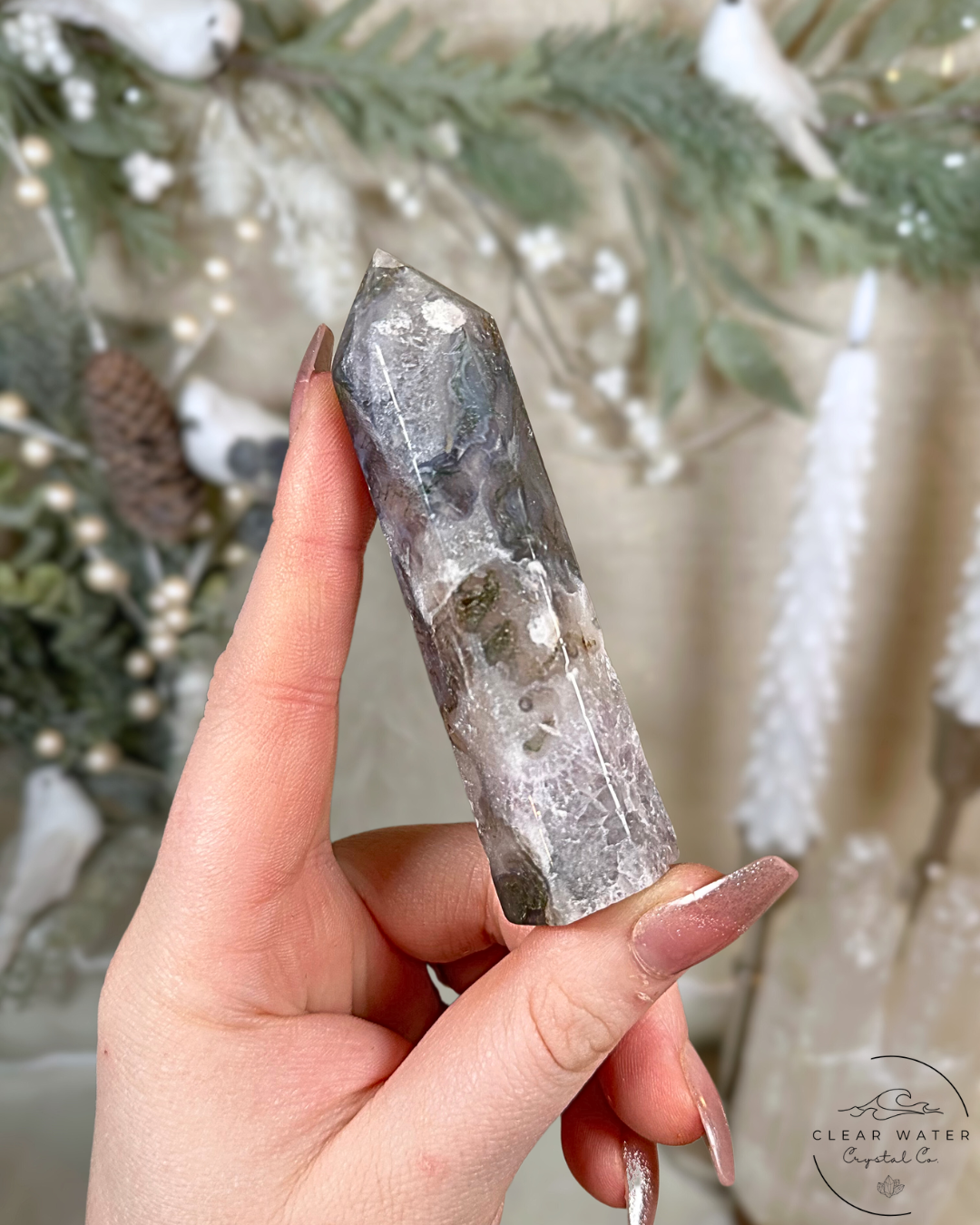 Pale Moss Agate & Blue Chalcedony Towers – China