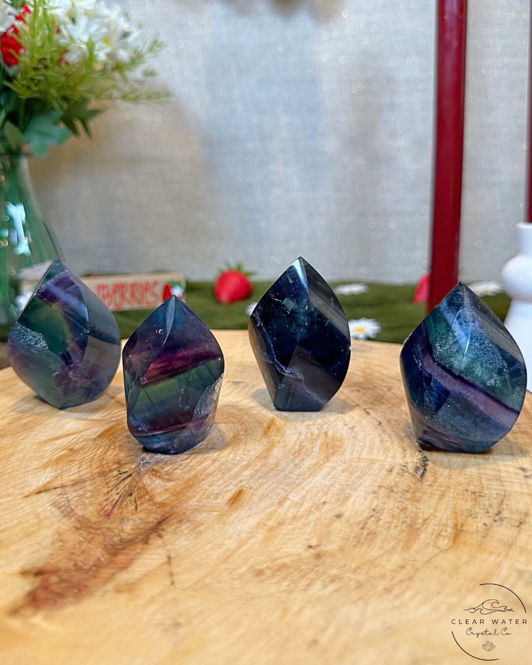 Blue Fluorite Flame Carvings