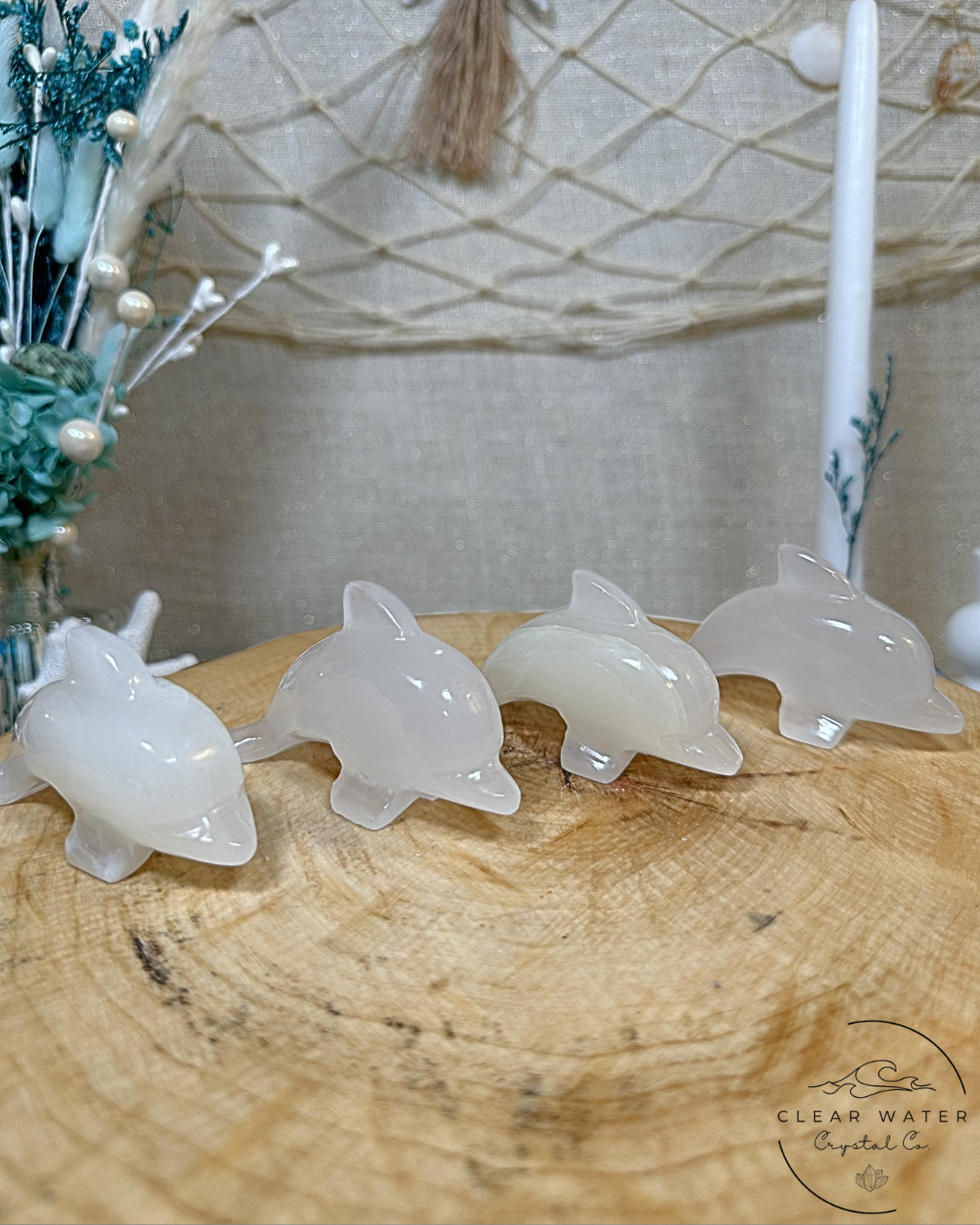White Calcite Dolphin Carvings – Mexico