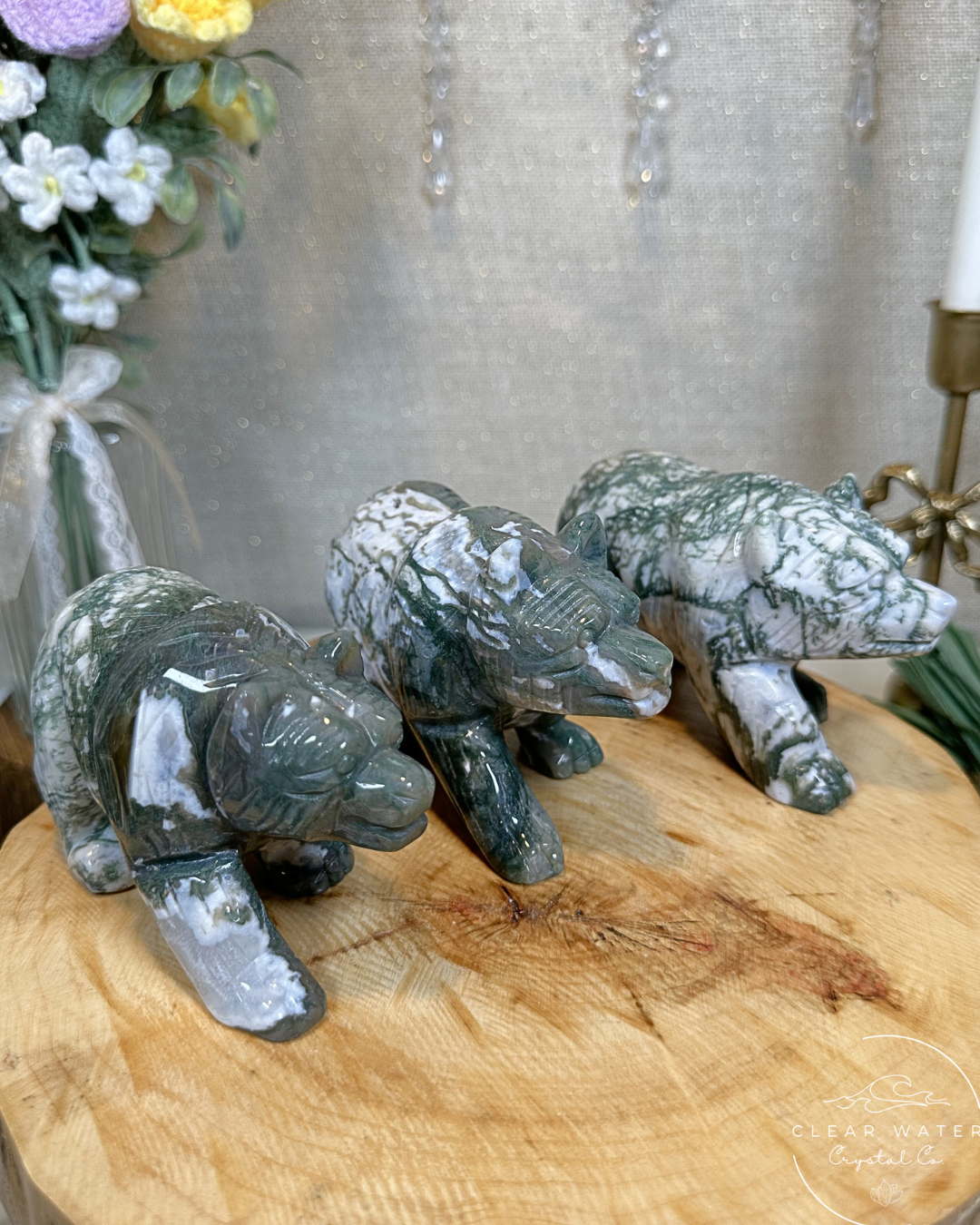 Large Moss Agate Bear Carvings – China