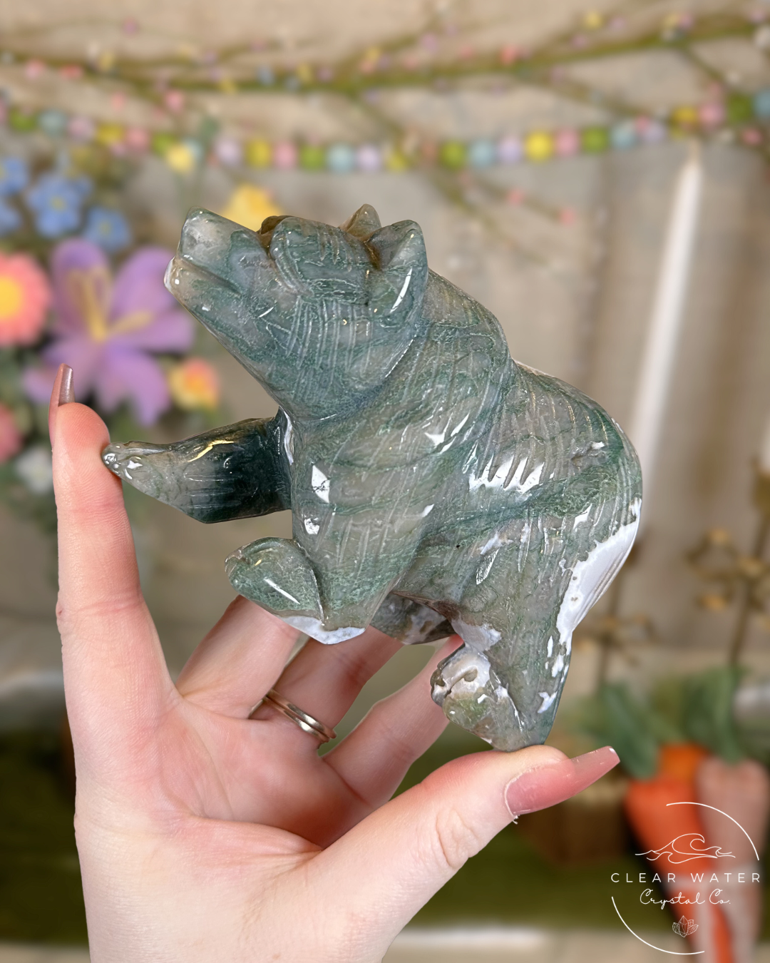 Large Moss Agate Bear Carvings – China