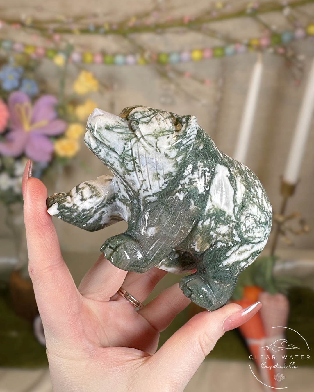 Large Moss Agate Bear Carvings – China