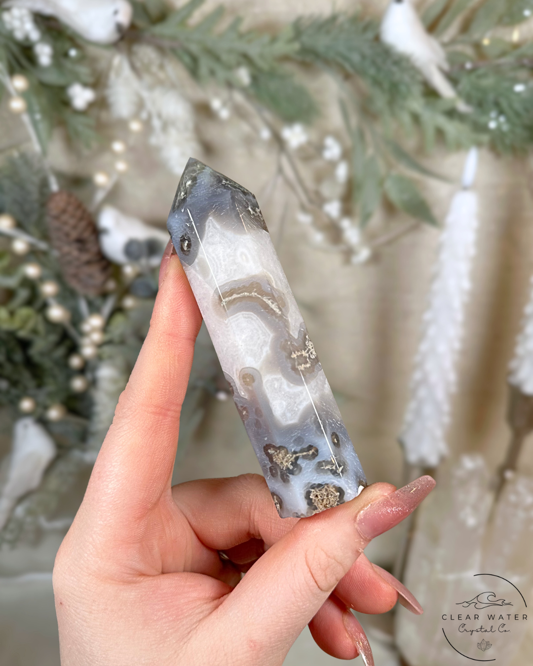 Pale Moss Agate & Blue Chalcedony Towers – China