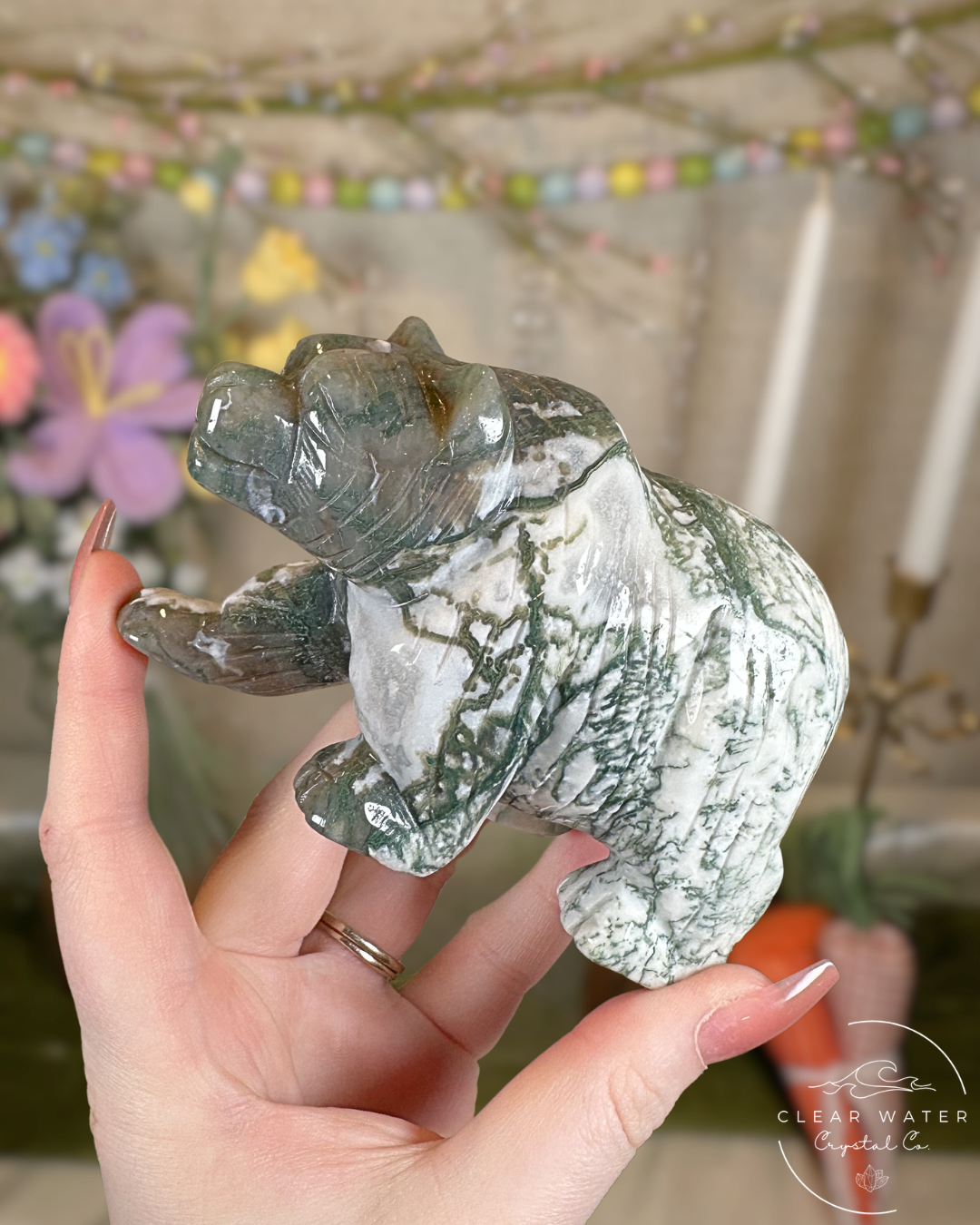 Large Moss Agate Bear Carvings – China