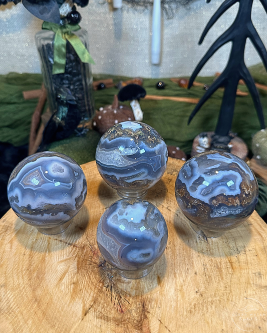 Moonlit Moss Sphere | Scenic Moss Agate from Indonesia