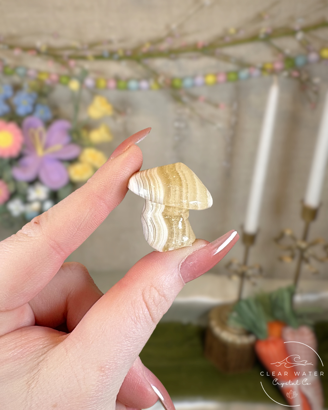 Orange Calcite Mushroom Carvings – Mexico