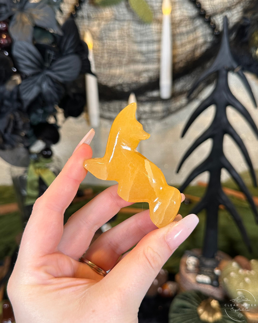 Orange Calcite Wolf Carving | Mexico