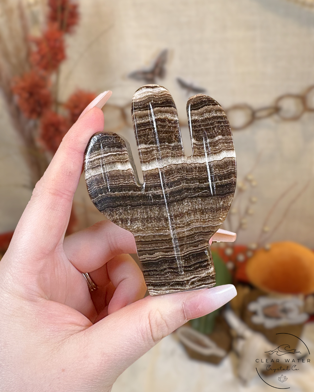 Chocolate Calcite Cactus Carving- Mexico
