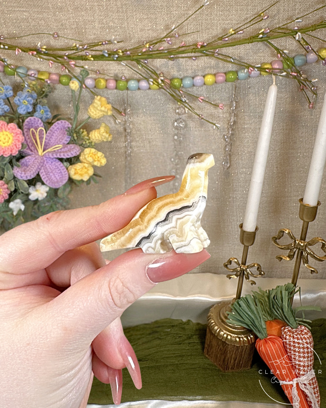 Zebra Calcite Brontosaurus Carvings – Mexico