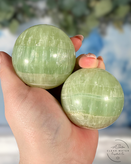 Pistachio Calcite Spheres: Gentle Heart & Hidden Light