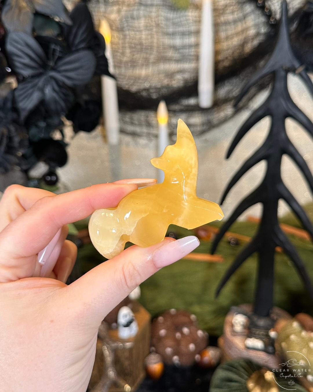 Orange Calcite Wolf Carving | Mexico
