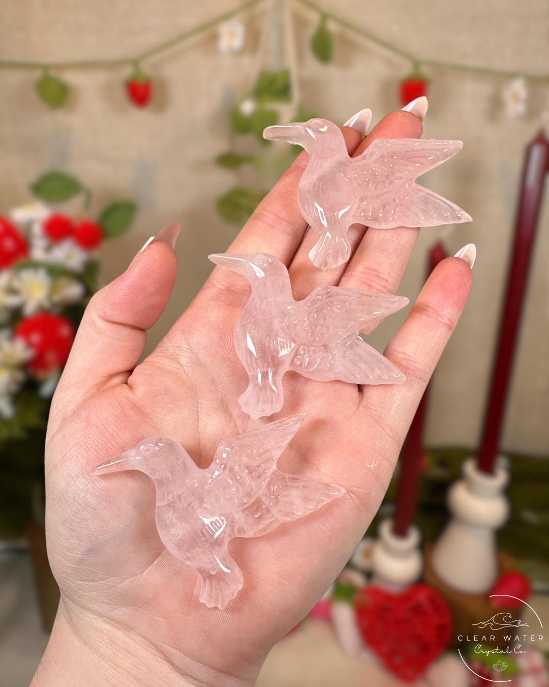 Rose Quartz Hummingbird Carving