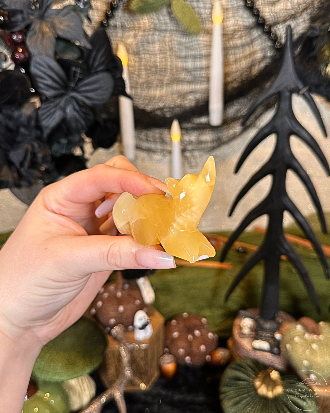 Orange Calcite Wolf Carving | Mexico