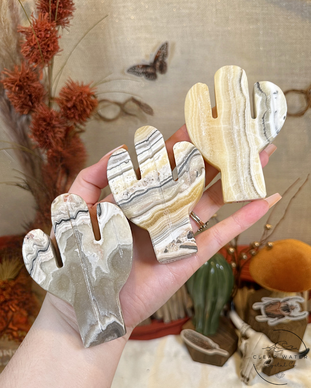 Zebra Calcite Cactus Carving- Mexico