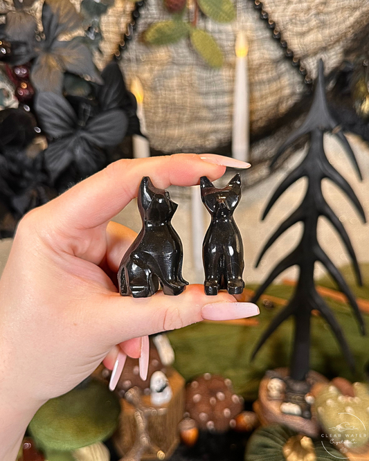 Small Black Onyx Cat Carving | Mexico