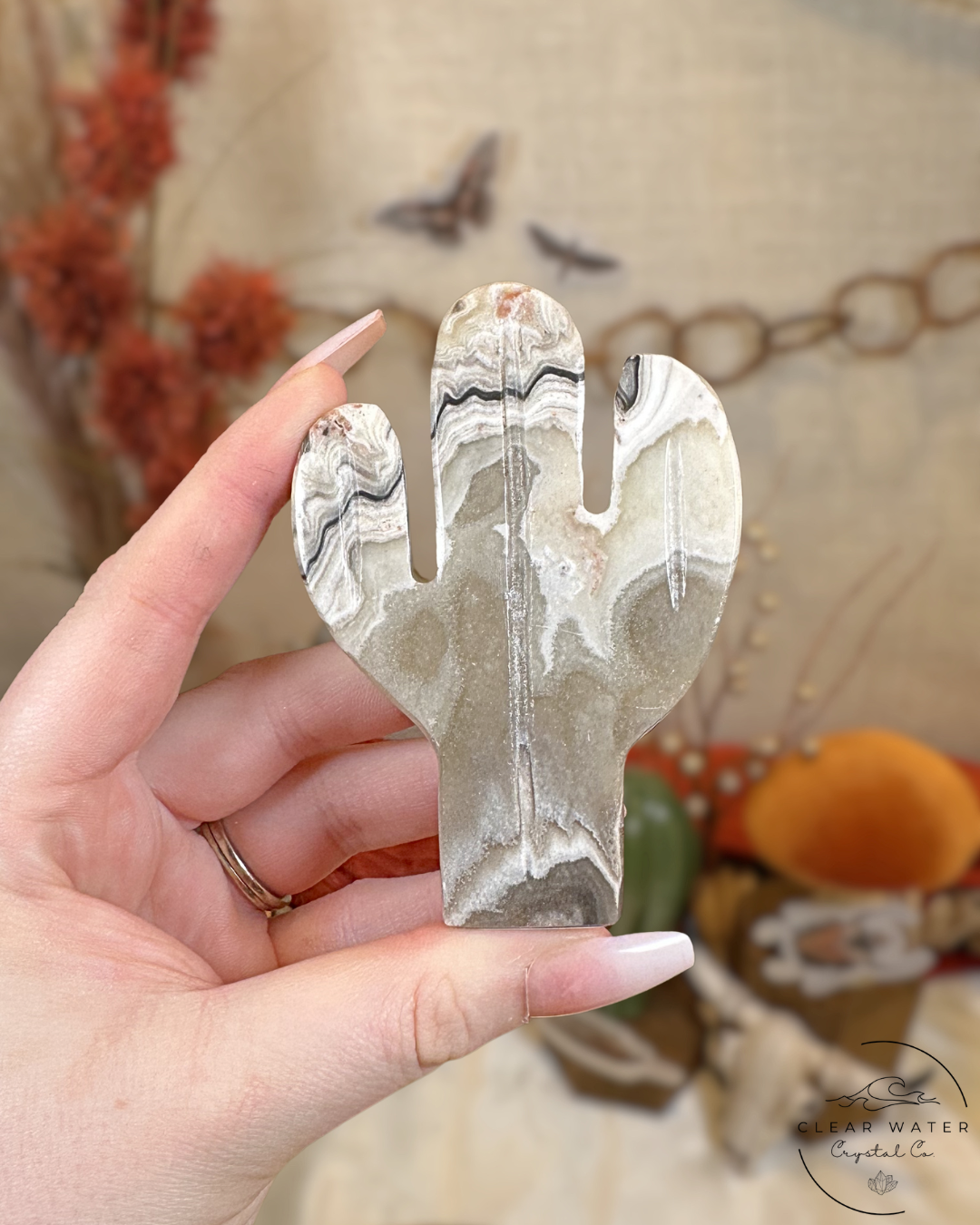 Zebra Calcite Cactus Carving- Mexico