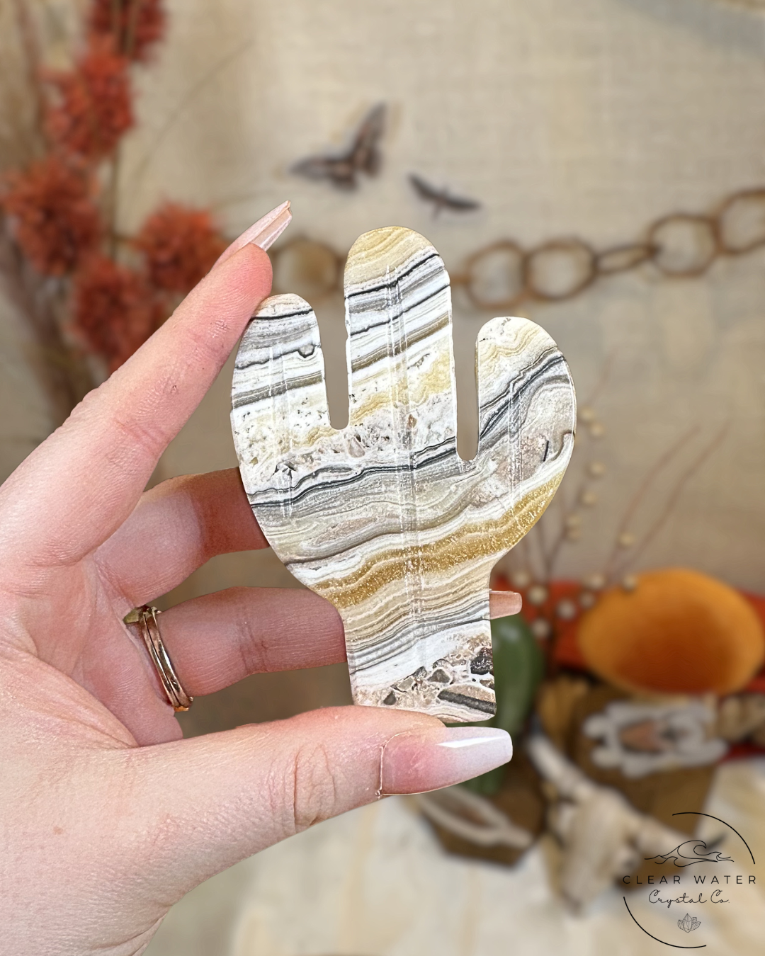 Zebra Calcite Cactus Carving- Mexico