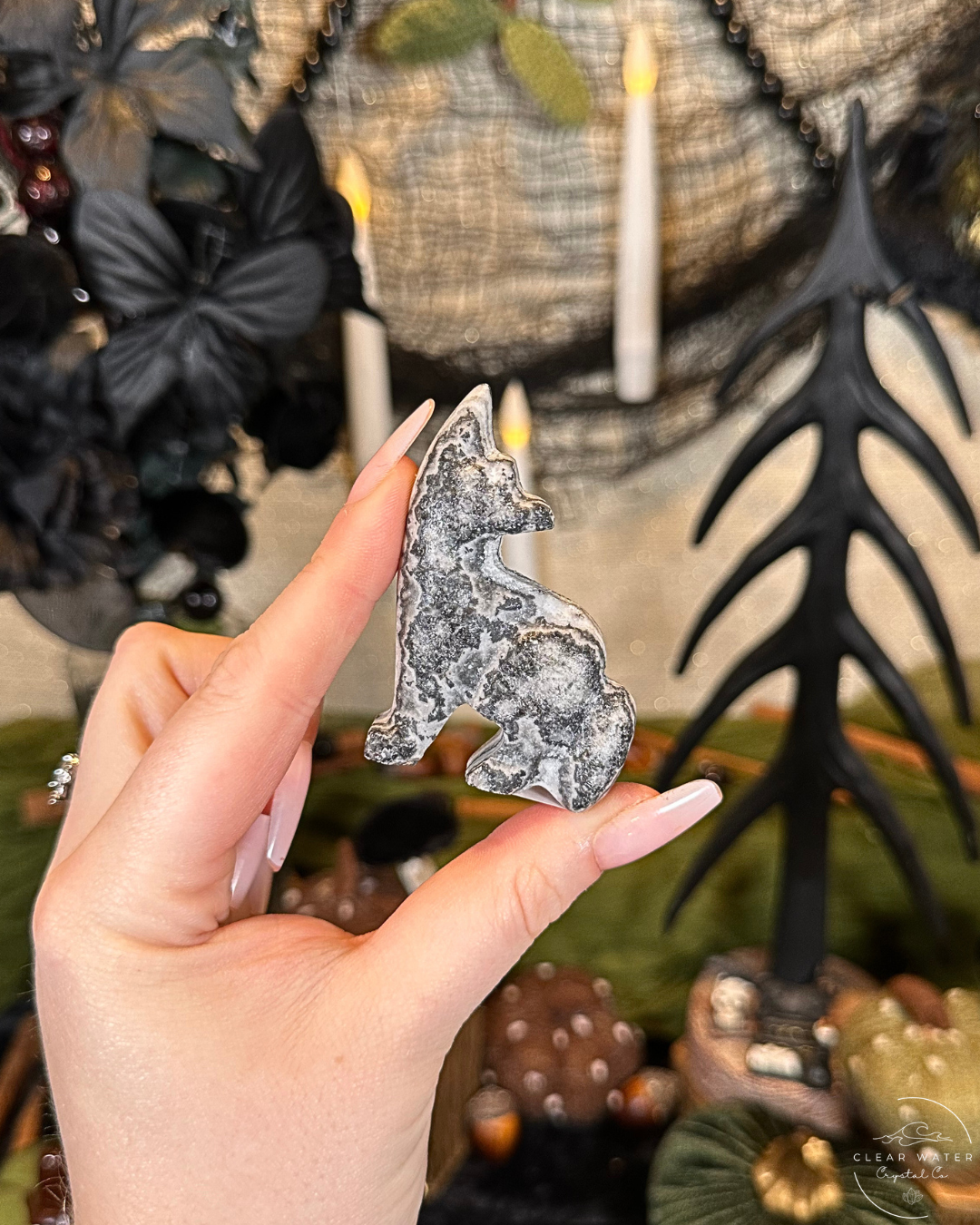 Zebra Calcite Wolf Carving | Mexico