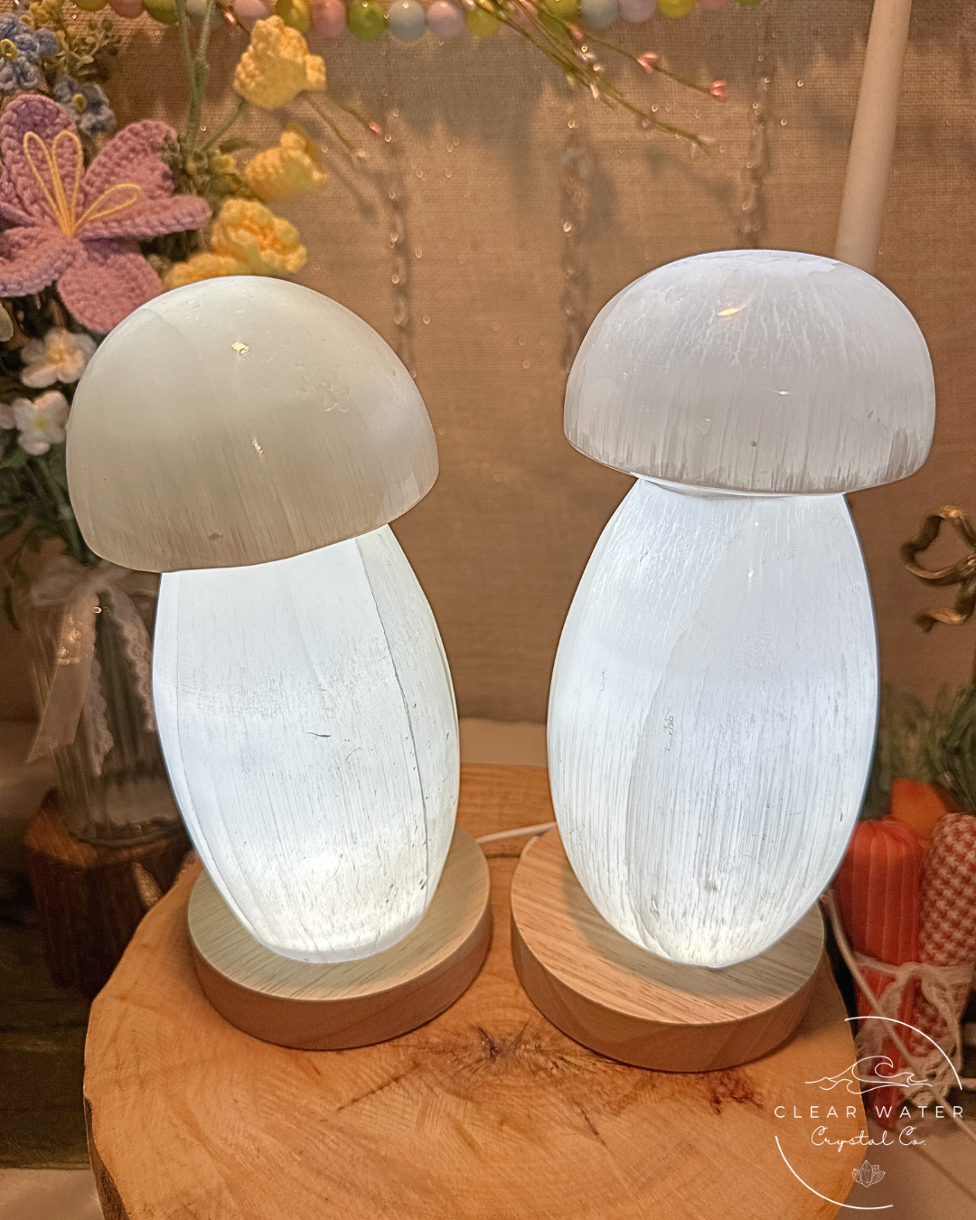 Large Satin Spar Mushroom Lamp – Madagascar
