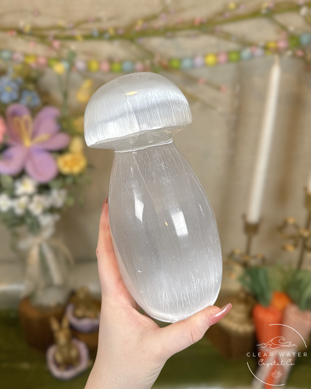 Large Satin Spar Mushroom Lamp – Madagascar