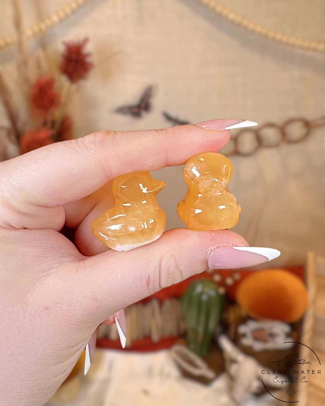 Orange Calcite Duck Carving- Mexico