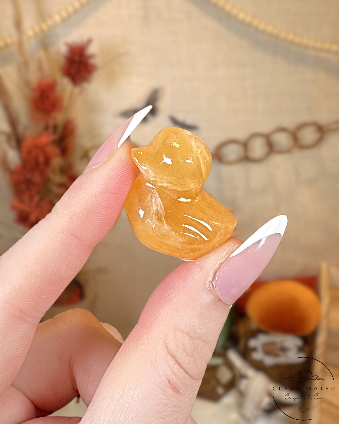 Orange Calcite Duck Carving- Mexico