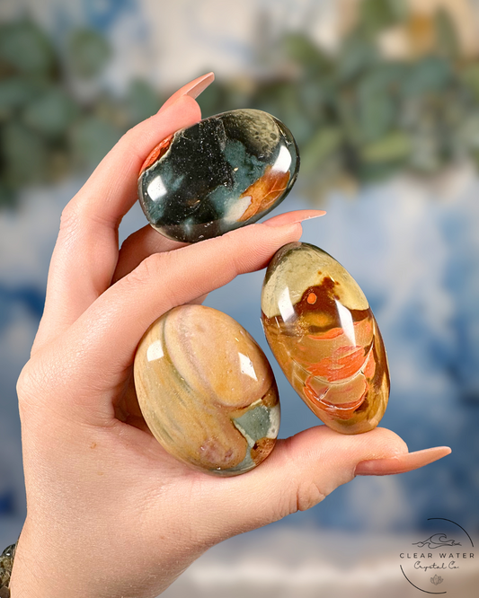 Earth's Palette: Intuitively Chosen Polychrome Jasper Palm Stone