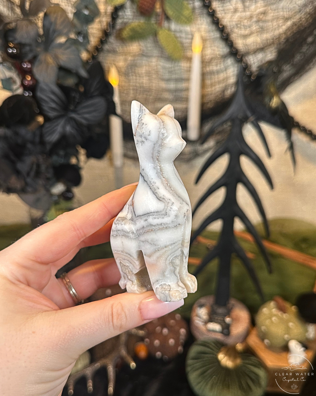 Zebra Calcite Cat Carving | Mexico