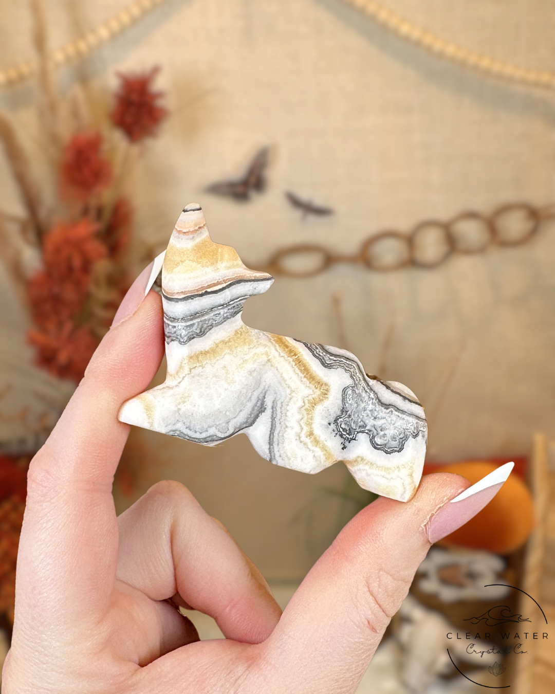 Zebra Calcite Coyote Carving- Mexico