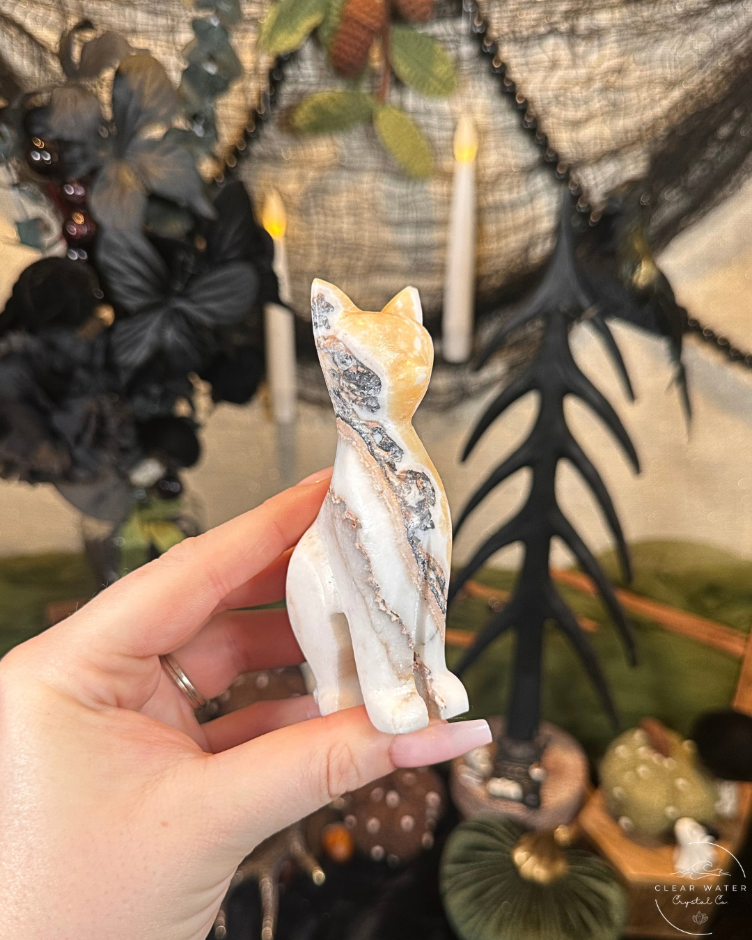 Zebra Calcite Cat Carving | Mexico