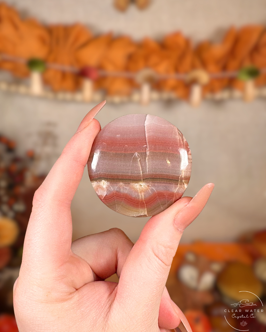 Pocket Petal: Pink Banded Onyx Flatstone